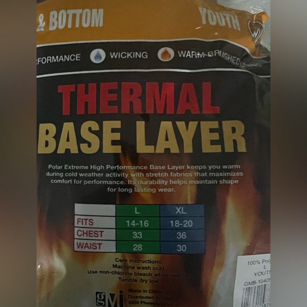 Black Thermal Base Layer Set Long Underwear. Youth Large. 14/16 - Picture 3 of 4